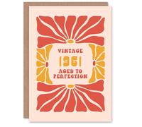 Artery8 Vintage Retro Flower Born 1961 Aged 64 Years Old 64th Birthday Card in Light Red Artery8 Light Red