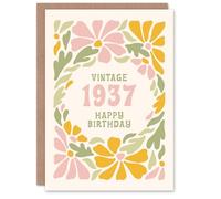 Artery8 Vintage Retro Pastel Floral Her Born 1937 Aged 88 Years Old 88th Birthday Card Mum Gran Wife