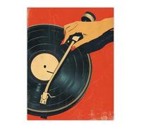 Wall Art Print Vintage Retro Vinyl Record Player Spin 1950's Pulp Poster Artery8 Orange W18 inch x H24 inch