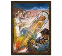 Artery8 Vintage Sci Fi Neo Plastic Woman Scientist Space Age Invention Android Artwork Framed Wall Art Print A4 in Brown Artery8 Brown