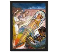 Artery8 Vintage Sci Fi Neo Plastic Woman Scientist Space Age Invention Android Artwork Framed Wall Art Print A4 in Black Artery8 Black