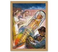 Artery8 Vintage Sci Fi Neo Plastic Woman Scientist Space Age Invention Android Artwork Framed Wall Art Print A4 in Light Oak Artery8 Light Oak