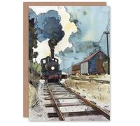 Artery8 Vintage Steam Train Station Arrival Watercolour Blank For Him Or Her Art Birthday Card