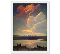 Vintage Style Atmospheric Cloud Reflections in Lake Modern Watercolour Painting Artwork Framed Wall Art Print A4 Artery8 White One Size