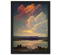 Vintage Style Atmospheric Cloud Reflections in Lake Modern Watercolour Painting Artwork Framed Wall Art Print A4 Artery8 Black One Size
