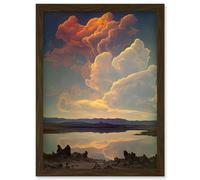 Vintage Style Atmospheric Cloud Reflections in Lake Modern Watercolour Painting Artwork Framed Wall Art Print A4 Artery8 Brown One Size