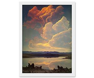 Artery8 Vintage Style Atmospheric Cloud Reflections in Lake Modern Watercolour Painting Artwork Framed A3 Wall Art Print