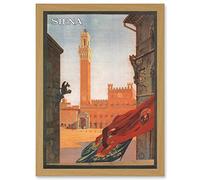 Vintage Travel Advert Siena Torre Del Mangia Italy Artwork Framed Wall Art Print A4 Artery8 Light Oak One Size