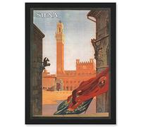 Vintage Travel Advert Siena Torre Del Mangia Italy Artwork Framed Wall Art Print A4 Artery8 Black One Size