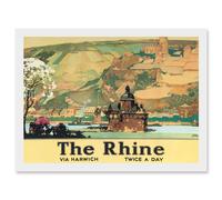 Vintage Travel Advert The Rhine Harwich River Castle Railway Artwork Framed Wall Art Print A4 Artery8 White One Size