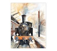 Artery8 Vintage Travel Steam Train Front View Watercolour Living Room Extra Large XL Wall Art Poster Print
