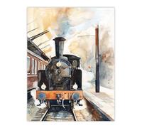Artery8 Vintage Travel Steam Train Front View Watercolour Living Room Large Wall Art Poster Print Thick Paper 18X24 Inch