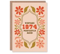 Artery8 Vintage Year Floral Born 1974 Aged 51 Years Old 51st Birthday Card in Light Beige Artery8 Light Beige