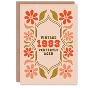 Artery8 Vintage Year Floral Born 1983 Aged 42 Years Old 42nd Birthday Card in Light Beige Artery8 Light Beige