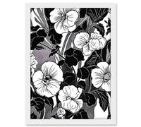 Artery8 Viola Flower Blooms Black and White Illustration Artwork Framed A3 Wall Art Print