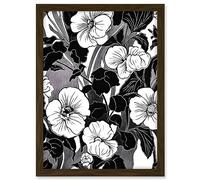 Artery8 Viola Flower Blooms Black and White Illustration Artwork Framed A3 Wall Art Print