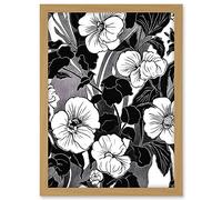 Artery8 Viola Flower Blooms Black and White Illustration Artwork Framed A3 Wall Art Print