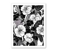 Artery8 Viola Flower Blooms Black and White Illustration Artwork Framed Wall Art Print 18X24 Inch