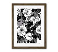 Artery8 Viola Flower Blooms Black and White Illustration Artwork Framed Wall Art Print 18X24 Inch