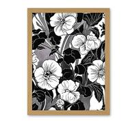 Artery8 Viola Flower Blooms Black and White Illustration Artwork Framed Wall Art Print 18X24 Inch