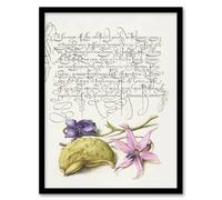 Artery8 Violet Blooms & Gourd Calligraphy Framed Wall Art Print in White | Size: A4 Artery8 White A4