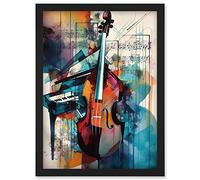 Artery8 Violin and Piano Classical Music Note Melody Concerto Abstract Modern Watercolour Painting Artwork Framed Wall Art Print A4