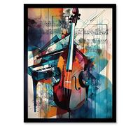 Artery8 Violin and Piano Classical Music Note Melody Concerto Abstract Modern Watercolour Painting Artwork Framed Wall Art Print 9X7 Inch