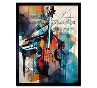 Artery8 Violin and Piano Classical Music Note Melody Concerto Abstract Modern Watercolour Painting Art Print Framed Poster Wall Decor 12x16 inch