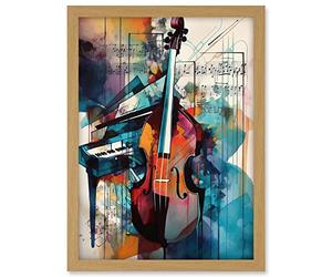 Artery8 Violin and Piano Classical Music Note Melody Concerto Abstract Modern Watercolour Painting Artwork Framed A3 Wall Art Print