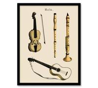 Artery8 Violin Guitar & Flutes Musical Vintage Framed Wall Art Print in Beige | Size: A4 Artery8 Beige A4