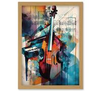 Artery8 Violin and Piano Classical Music Note Melody Concerto Abstract Modern Watercolour Painting Artwork Framed Wall Art Print A4