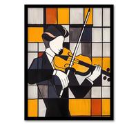 Artery8 Violinist Painting Cubism Classical Music Lover Living Room Artwork Framed Wall Art Print 18X24 Inch
