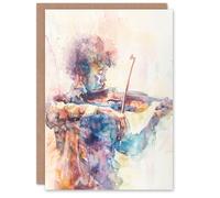 Artery8 Violinist Playing Violin Music Pastel Watercolour Blank For Him Or Her Art Birthday Card