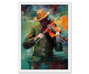Artery8 Violinist with a Hat Playing Music on his Violin Artwork Framed A3 Wall Art Print