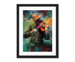 Artery8 Violinist with a Hat Playing Music on his Violin Artwork Framed Wall Art Print 18X24 Inch