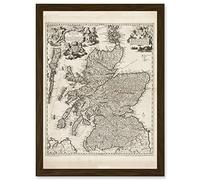 Artery8 Visscher 1689 Antique Pictorial Map Kingdom Scotland UK Artwork Framed Wall Art Print A4