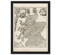 Artery8 Visscher 1689 Antique Pictorial Map Kingdom Scotland UK Artwork Framed Wall Art Print A4