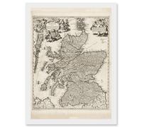 Visscher 1689 Antique Pictorial Map Kingdom Scotland UK Artwork Framed Wall Art Print A4 Artery8 White One Size