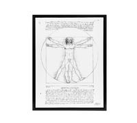 Artery8 Vitruvian Man Black & White da Vinci Vintage Framed Canvas Wall Art | Size: W12" x H16" Artery8 White W12" x H16"