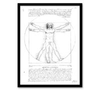 Artery8 Vitruvian Man Black & White da Vinci Vintage Framed Wall Art Print | Size: A4 Artery8 White A4