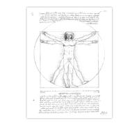Artery8 Vitruvian Man Black & White da Vinci Vintage Wall Art Print Poster | Size: W18" x H24" Artery8 White W18" x H24"