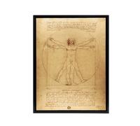 Artery8 Vitruvian Man Drawing da Vinci Vintage Black Framed Canvas Wall Art in Brown | Size: W18" x H24" Artery8 Brown W18" x H24"