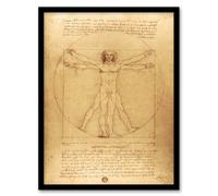 Artery8 Vitruvian Man Drawing Da Vinci Vintage Framed Wall Art Print 12X16"