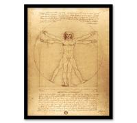 Artery8 Vitruvian Man Drawing da Vinci Vintage Framed Wall Art Print in Brown | Size: W12" x H16" Artery8 Brown W12" x H16"