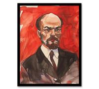 Vladimir Lenin Portrait Soviet Union Communism Framed Art Print Artery8 Red W12 inch x H16 inch