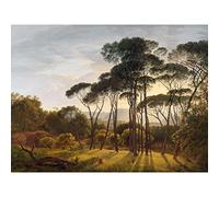 Artery8 Voogd Italian Landscape Umbrella Pines Painting Premium Wall Art Canvas Print 18X24 Inch