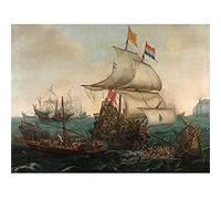 Artery8 Vroom Dutch Ships Ramming Spanish Galleys Art Print Canvas Premium Wall Decor Poster Mural