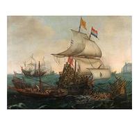 Artery8 Vroom Dutch Ships Ramming Spanish Galleys Premium Wall Art Canvas Print 18X24 Inch