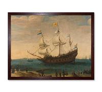 Artery8 Vroom Mauritius East Indiamen Ships Coast Painting Art Print Framed Poster Wall Decor 12x16 inch