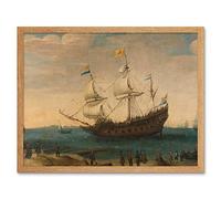 Artery8 Vroom Mauritius East Indiamen Ships Coast Painting Art Print Framed Poster Wall Decor 12x16 inch